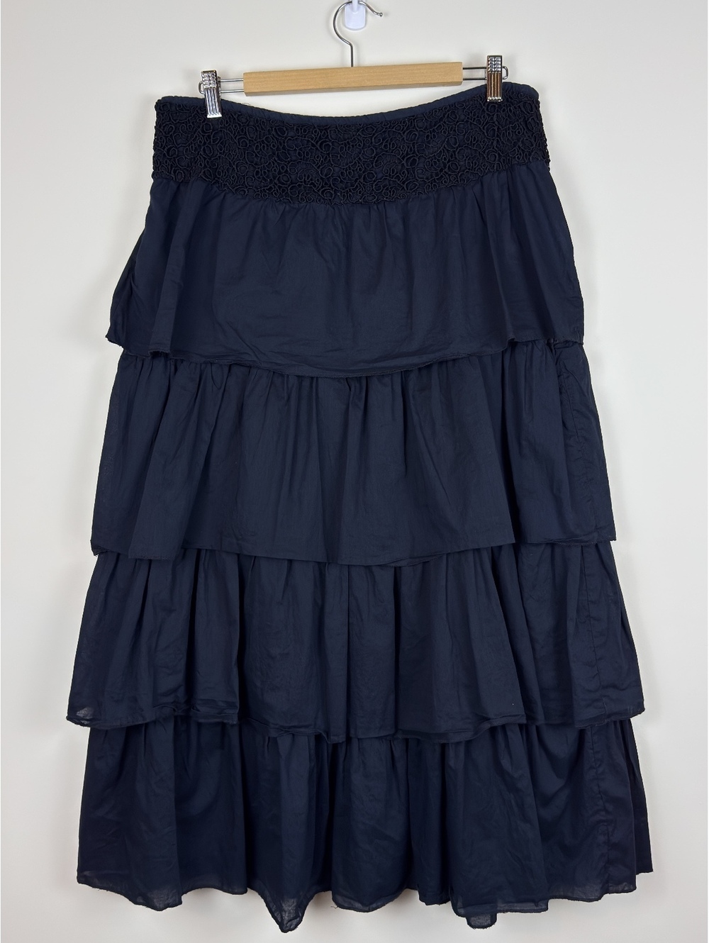 Connection 18 Vintage Y2K Black Tiered Ruffle Maxi Skirt Lace Waist XL Boho - Picture 4 of 10